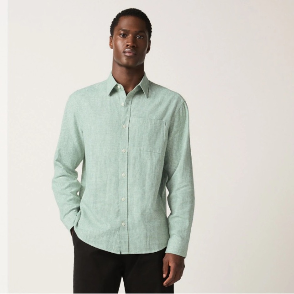 Next Green Linen Blend Top long sleeve button down shirt Large